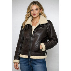 Jason Wu Small Vegan Leather Aviator Jacket w/ Faux Sherling trim and lining NWT